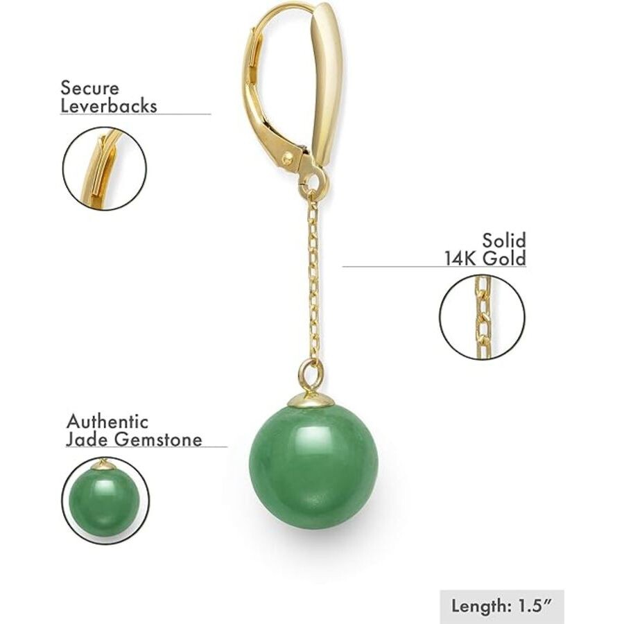Belacqua Natural Green Jade Round Drop Earrings In 14k Yellow Gold In Multi
