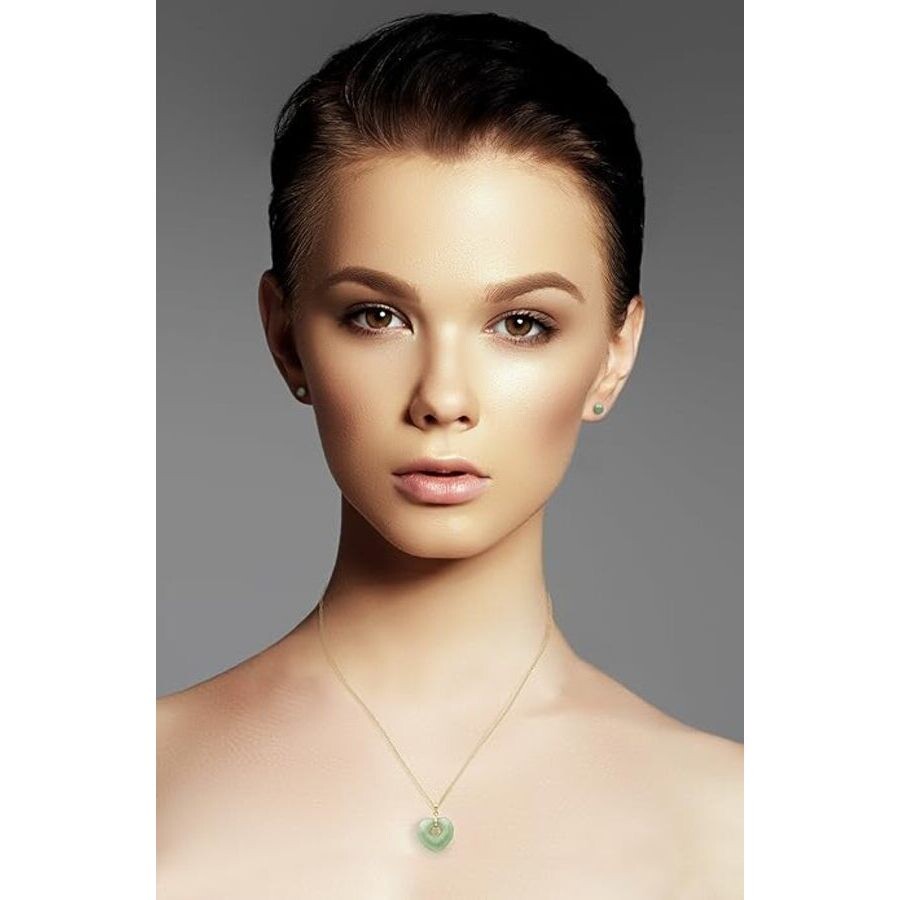 Belacqua Natural Jade Love Symbol Heart Pendant In 14k Yellow Gold In Green