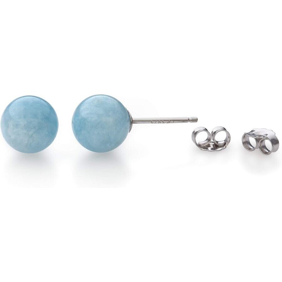 Belacqua Round Natural Blue Milky Aquamarine Gemstone Stud Earrings In Sterling Silver In Blue