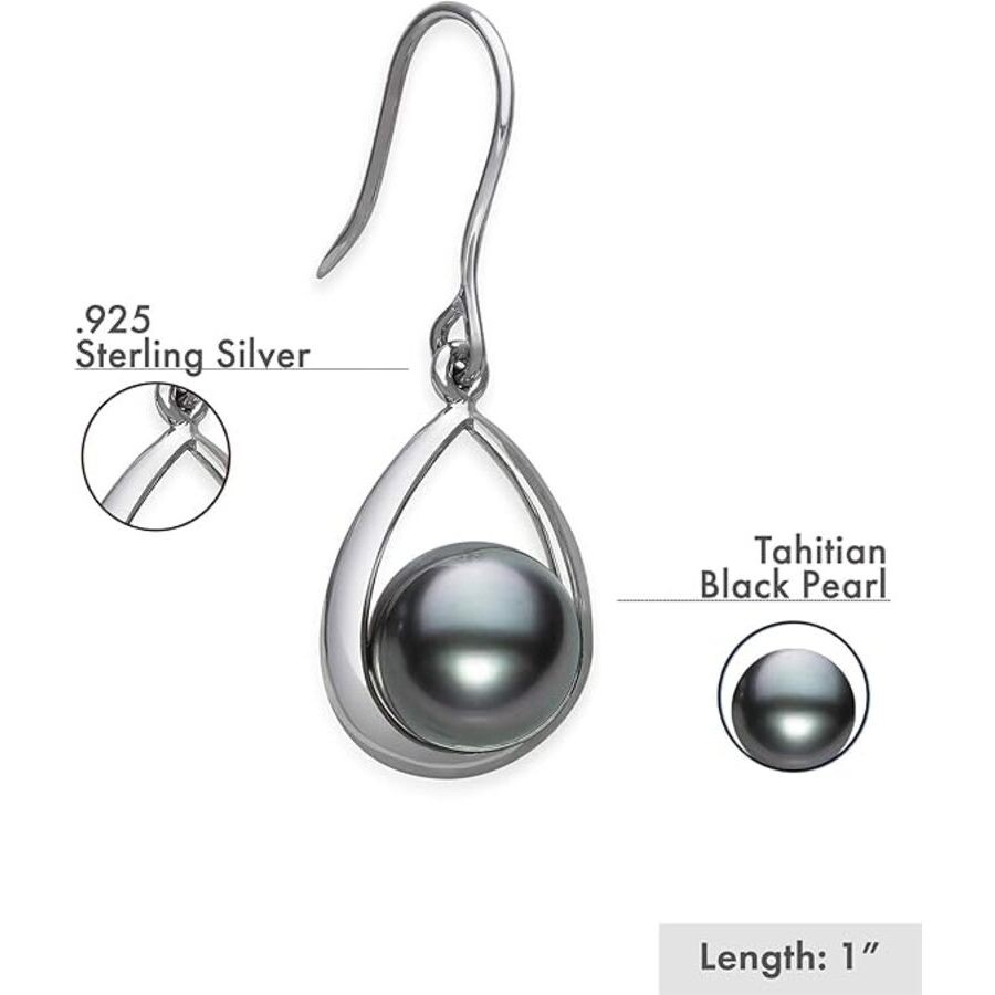 Belacqua Tahitian Black Pearl Diamond Pendant And Drop Dangle Earring Set In Sterling Silver In Black