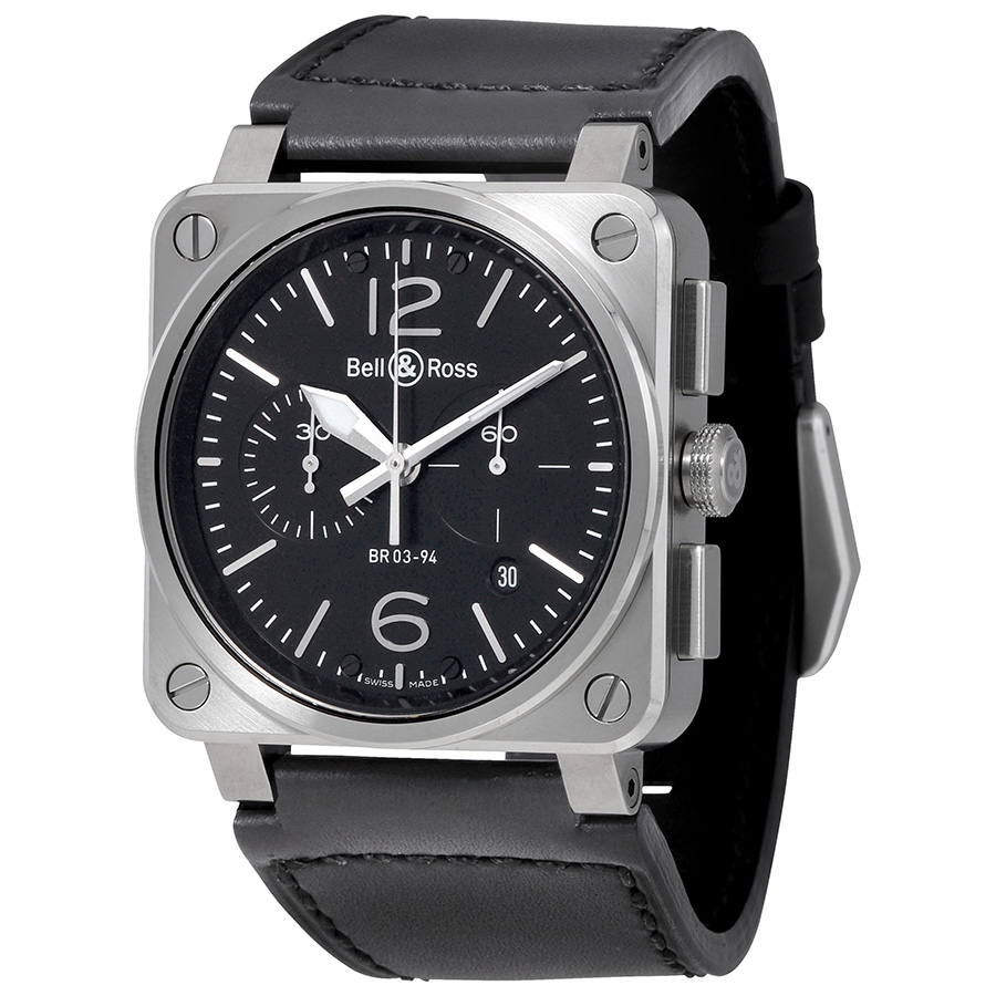 Bell and Ross Aviation Black Dial Automatic Men's Chronograph Watch BR0394-STEEL2