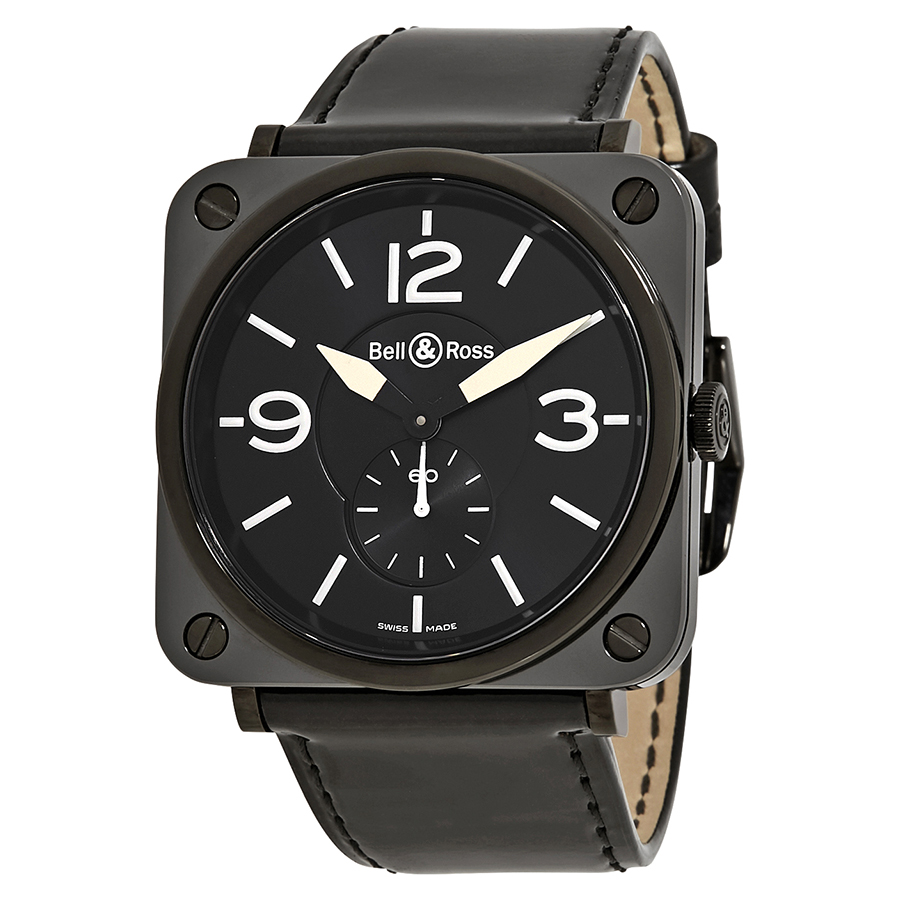 Bell And Ross Aviation Black Dial Black Leather Men's Watch BRS-BL-CEM-BKPAT