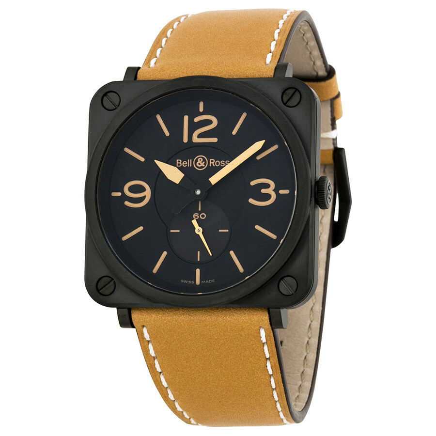 Bell and Ross Aviation Black Dial Tan Leather Men's Watch BRSHERITAGE