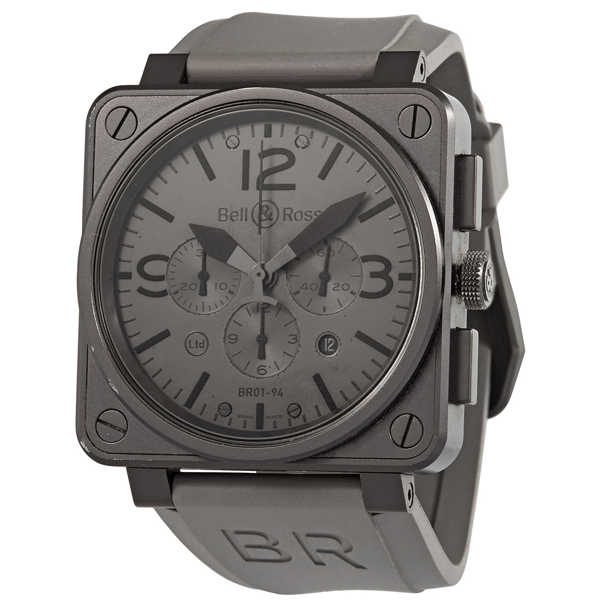 Bell and Ross Aviation Commando Chronograph Grey Dial Rubber Automatic Men's Watch BR01-94COMMANDO