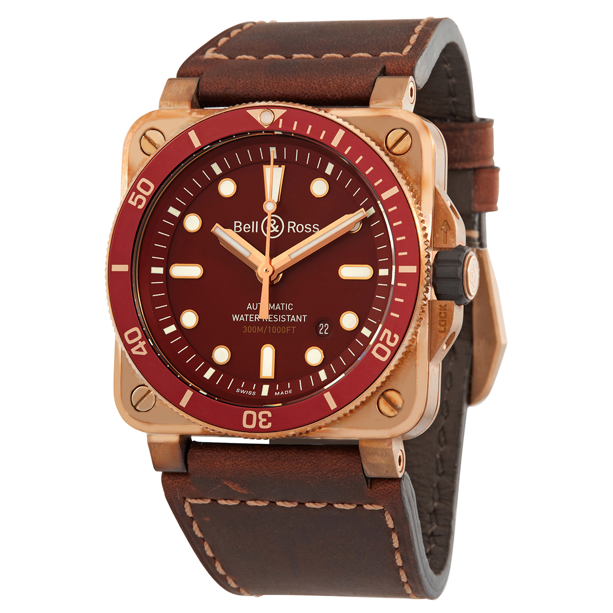 Bell and Ross Diver Automatic Red Dial Men's Watch BR0392-D-R-BR/SCA