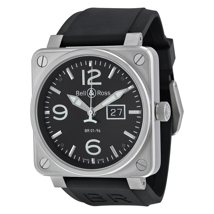 Bell and Ross Grande Date Black Dial Black Rubber Men's Watch BR0196-BL-ST