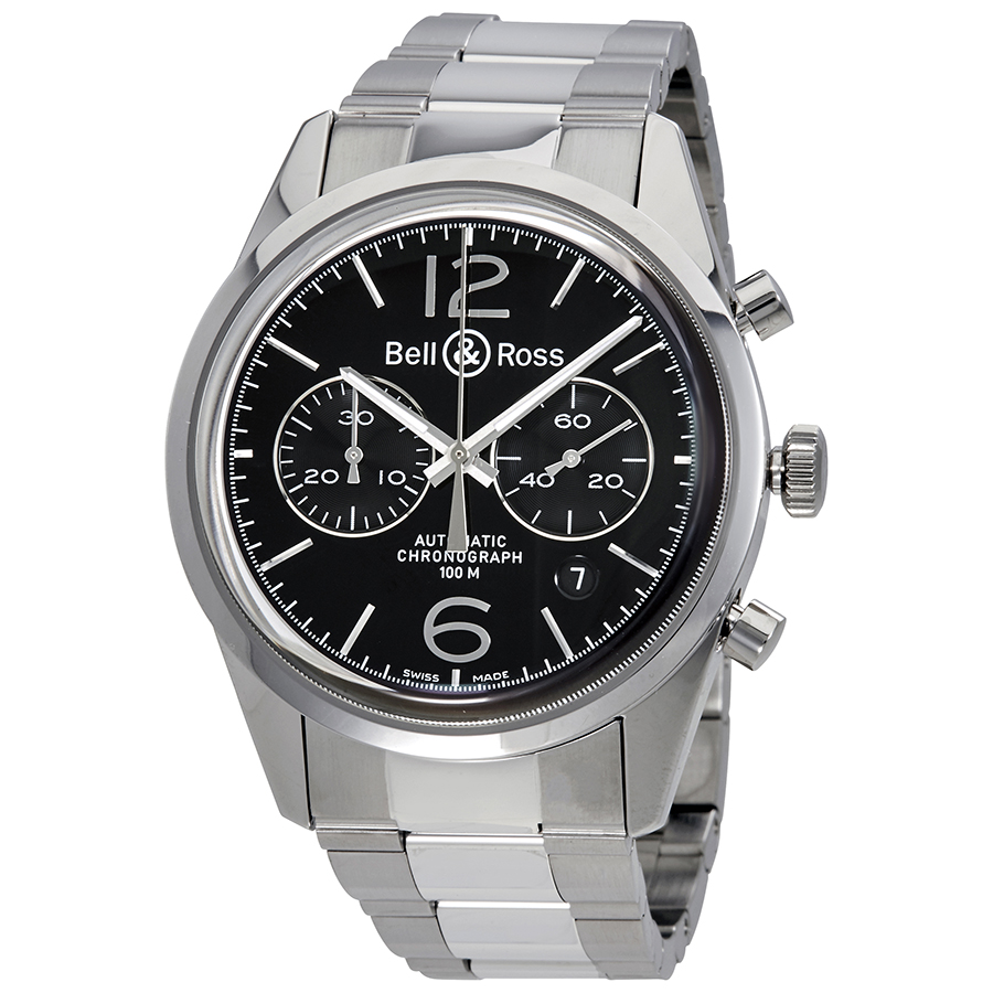 Bell and Ross Vintage Chronograph Black Dial Men's Watch BR126-BL-BE-SS