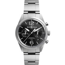 Bell and Ross Vintage Officer Black Dial Automatic Men's Chronograph Watch BRV126-BL-ST/SST