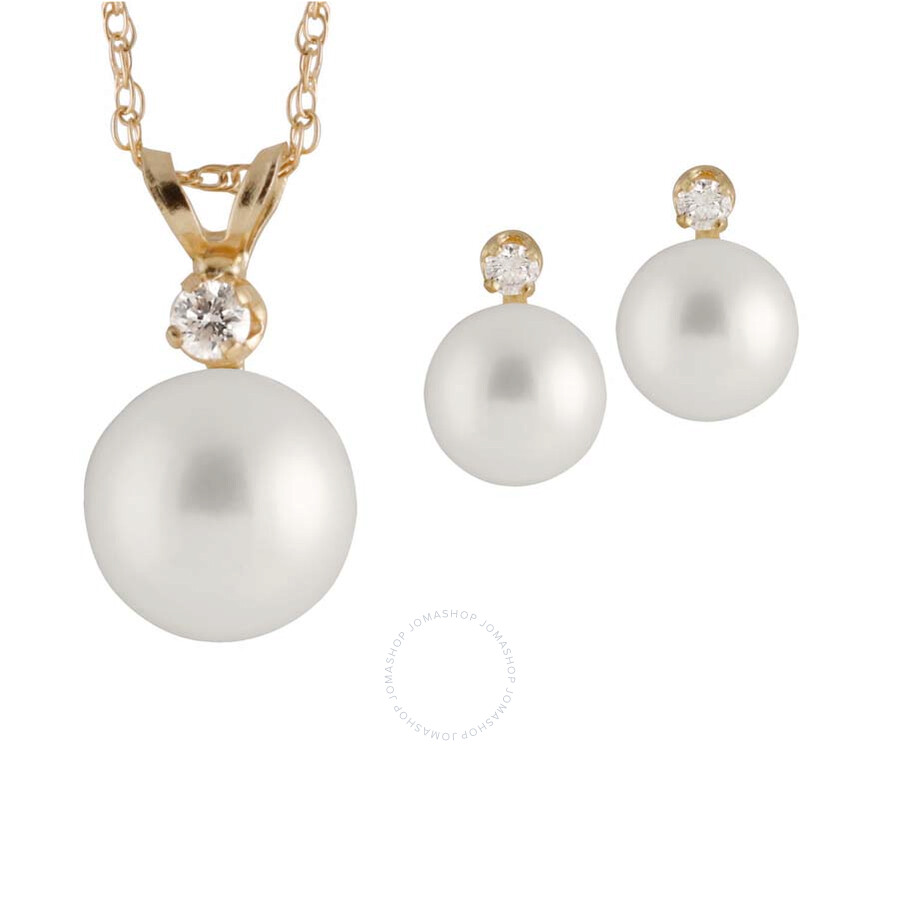 Bella Pearl 14k Gold Sliding Chinese Akoya Diamond Pendant And Bella Pearl 14k Gold Sliding Chinese Akoya Diamond Pendant And Earring Set Item No Pr 5 3