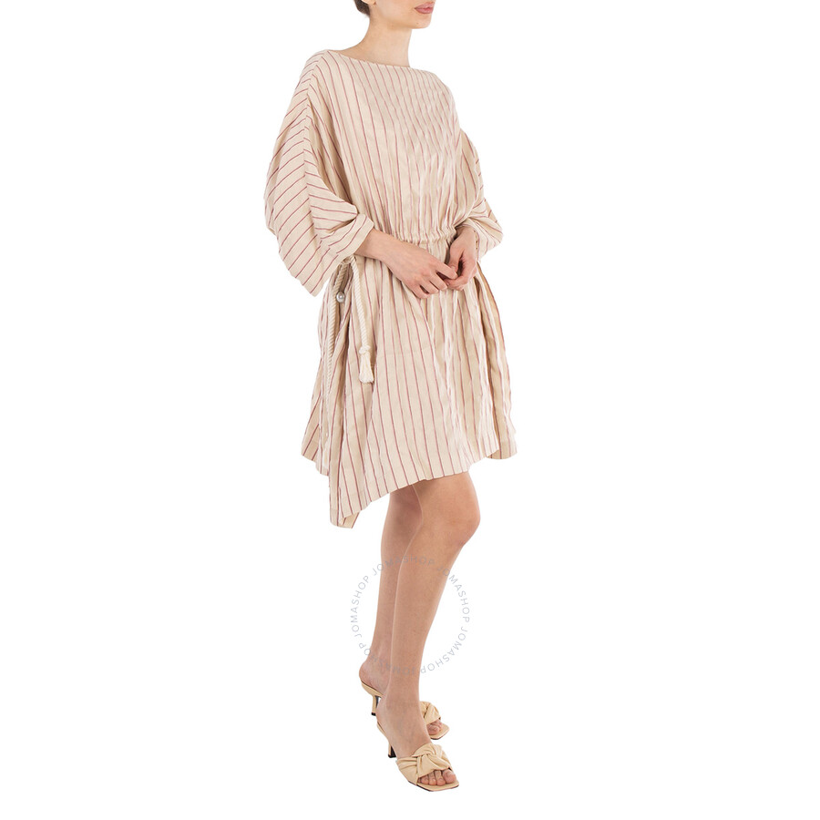 Benjamin Benmoyal Ladies Striped Linen Boatneck Tunic Dress In Pink/beige