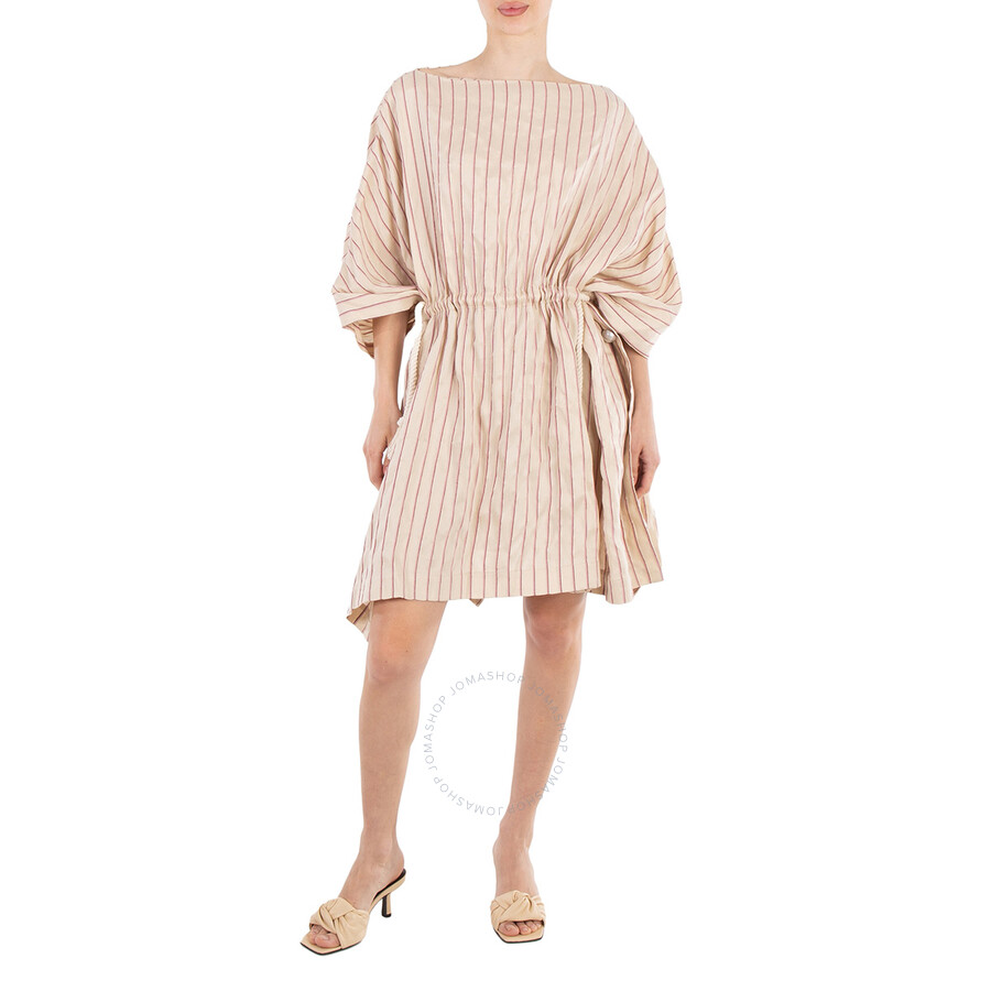 Benjamin Benmoyal Ladies Striped Linen Boatneck Tunic Dress In Pink/beige