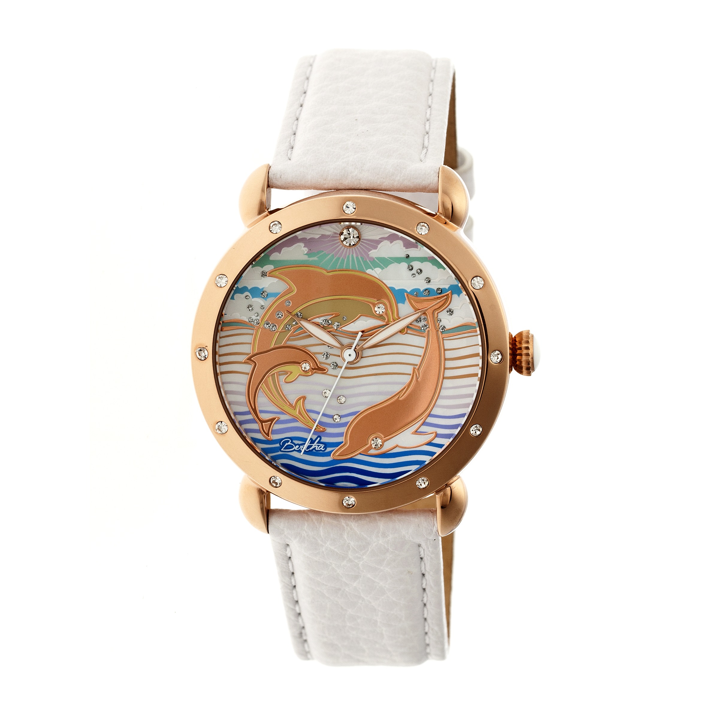 Betha watch white leather gold BERTHA ROSE-TONE WATCH WITH WHITE EMBROIDERY ON LIGHT-BEIGE  main image 4