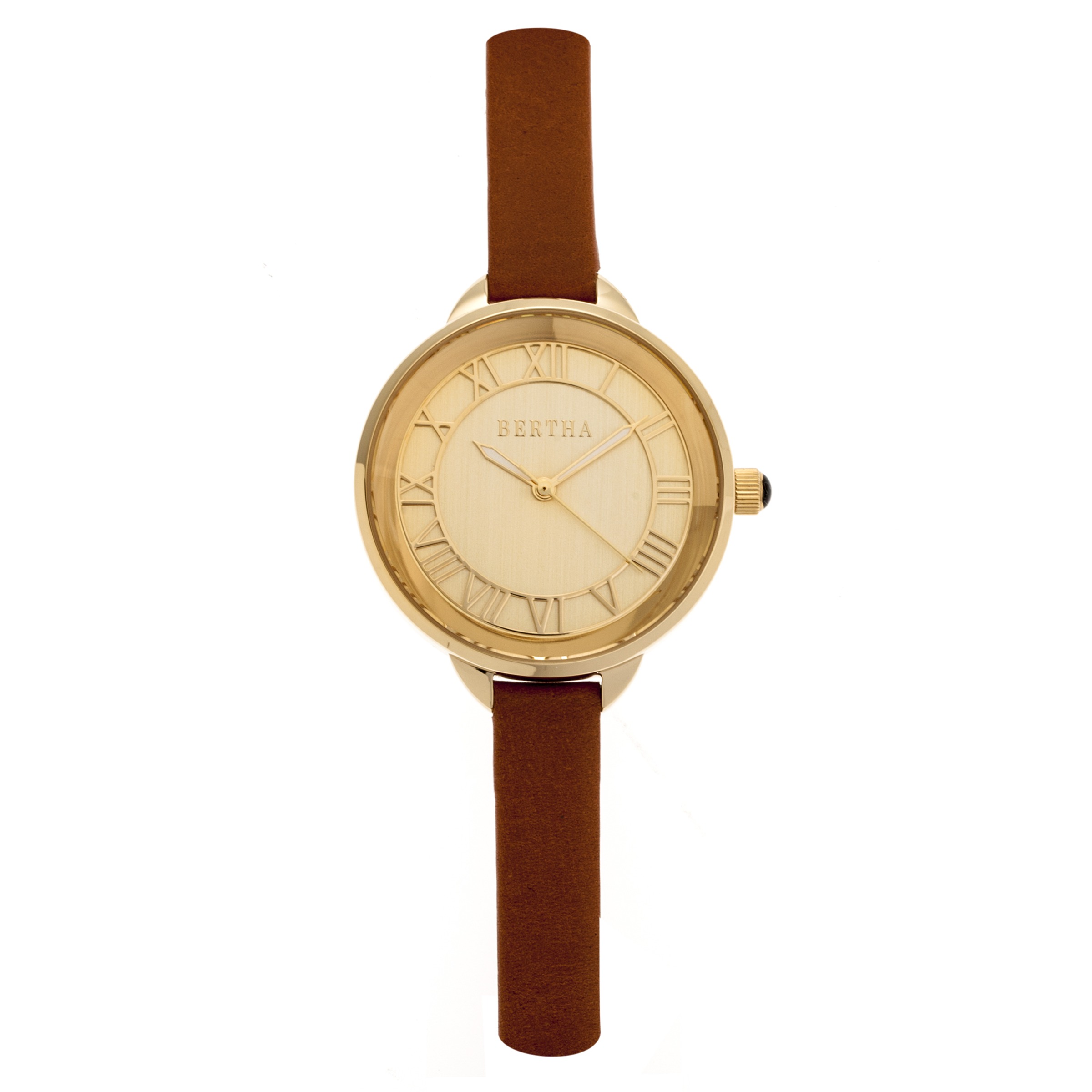 Bertha Madison Gold Dial Camel Leather Ladies Watch BR6705