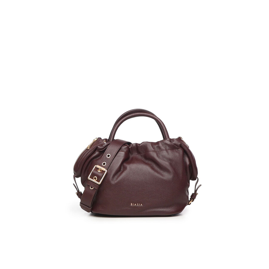 Biasia Leather Bag With Logo In Burgundy