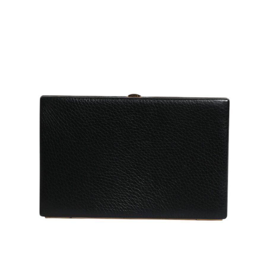 Dolce & Gabbana Black Leather Gold Frame Clutch Evening Party Purse Bag Aluminum Goat In ["black"]