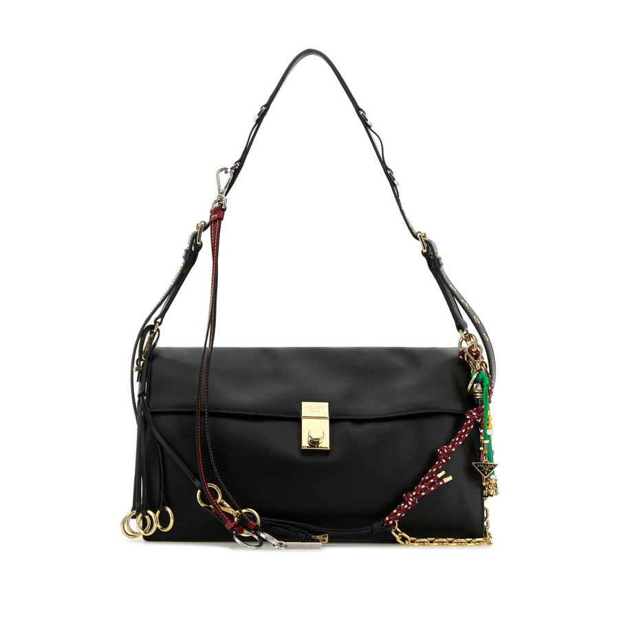 Prada Black Leather Large Soft Sound Shoulder Bag