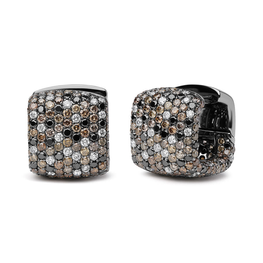 Haus Of Brilliance Black Rhodium Plated 18k White Gold 12 5/8 Cttw Multi Color Diamond Square Domed Huggie Hoop Earring In Two-tone