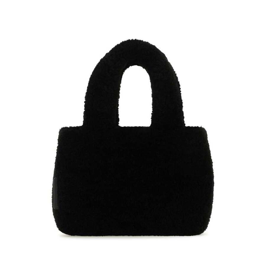 Amina Muaddi Black Shearling Amini Giuly Handbag Blasilha Borse A Mano