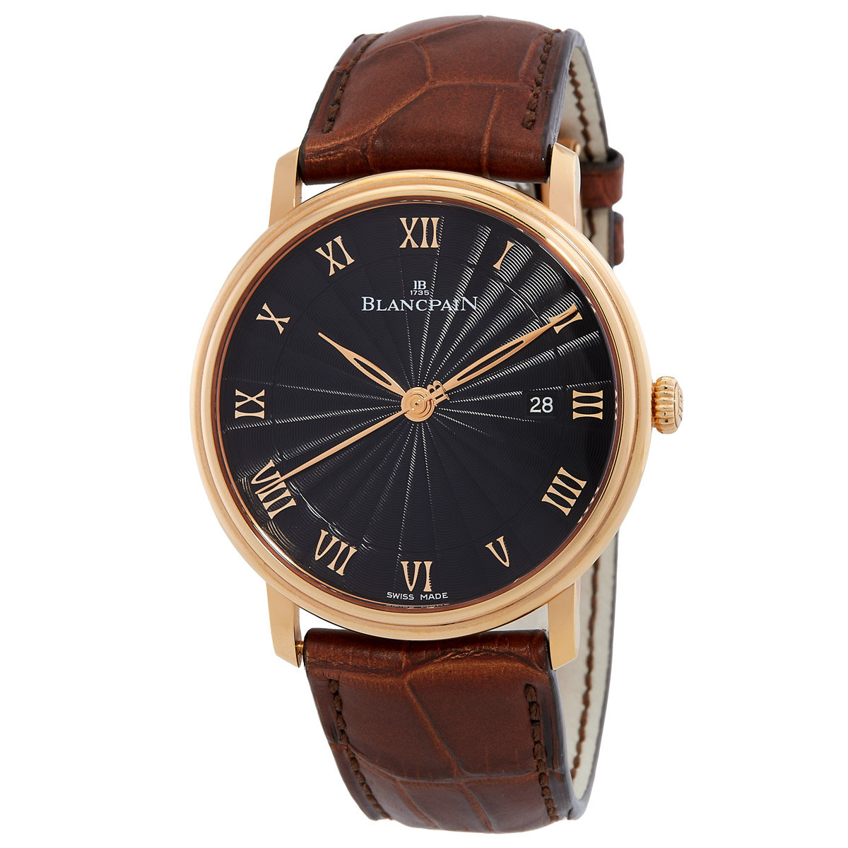 Blancpain Villeret Ultra Slim Black Dial 18kt Rose Gold Leather Men's Watch 6651-3630-55B