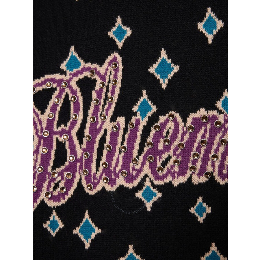 Bluemarble Jacquard Rhinestoned Hooded Jumper In Black