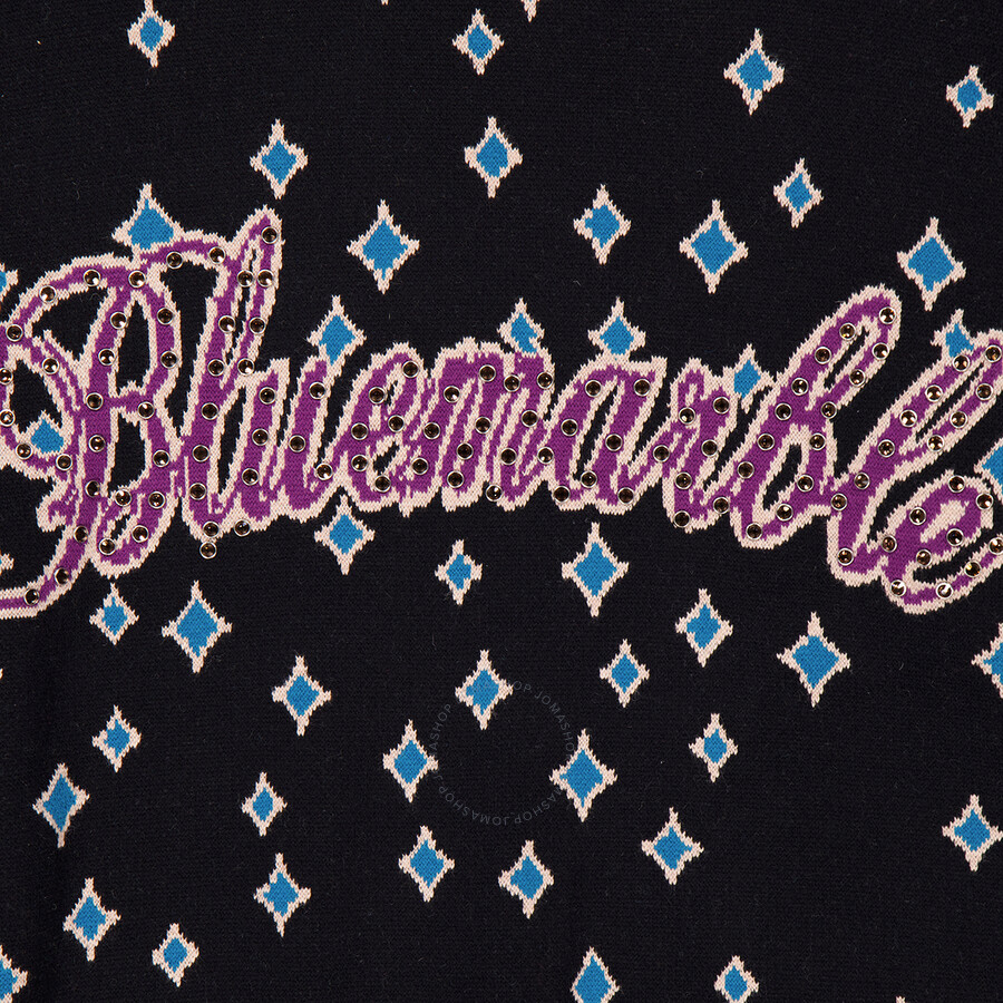 【BLUEMARBLE】Jacquard rhinestoned hooded jumper BLACK Bluemarble Jacquard Rhinestoned Hooded Jumper, Size Small
