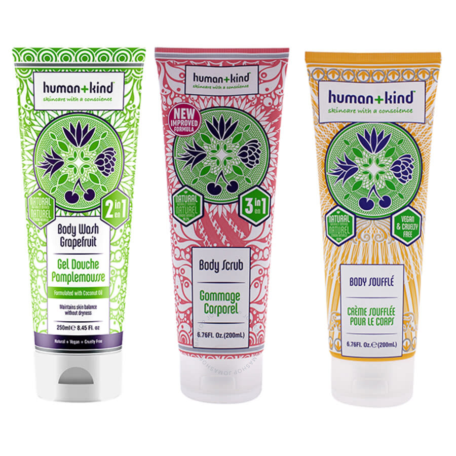 Human+Kind Body Wash Grapefruit and Scrub and Souffle Cream Kit by