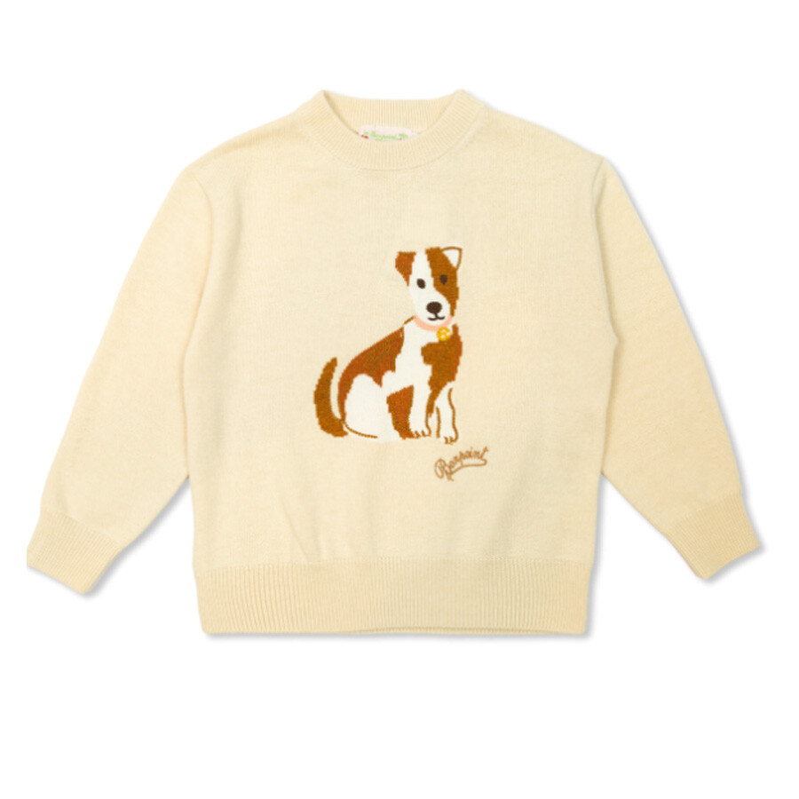 Bonpoint Girls Dog Motif Pullover Sweater In Neutral