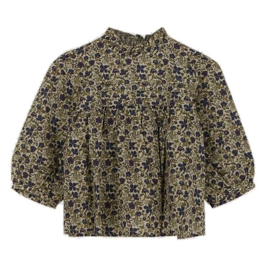 Girls Tess Floral Print Ruffled-Trim Blouse