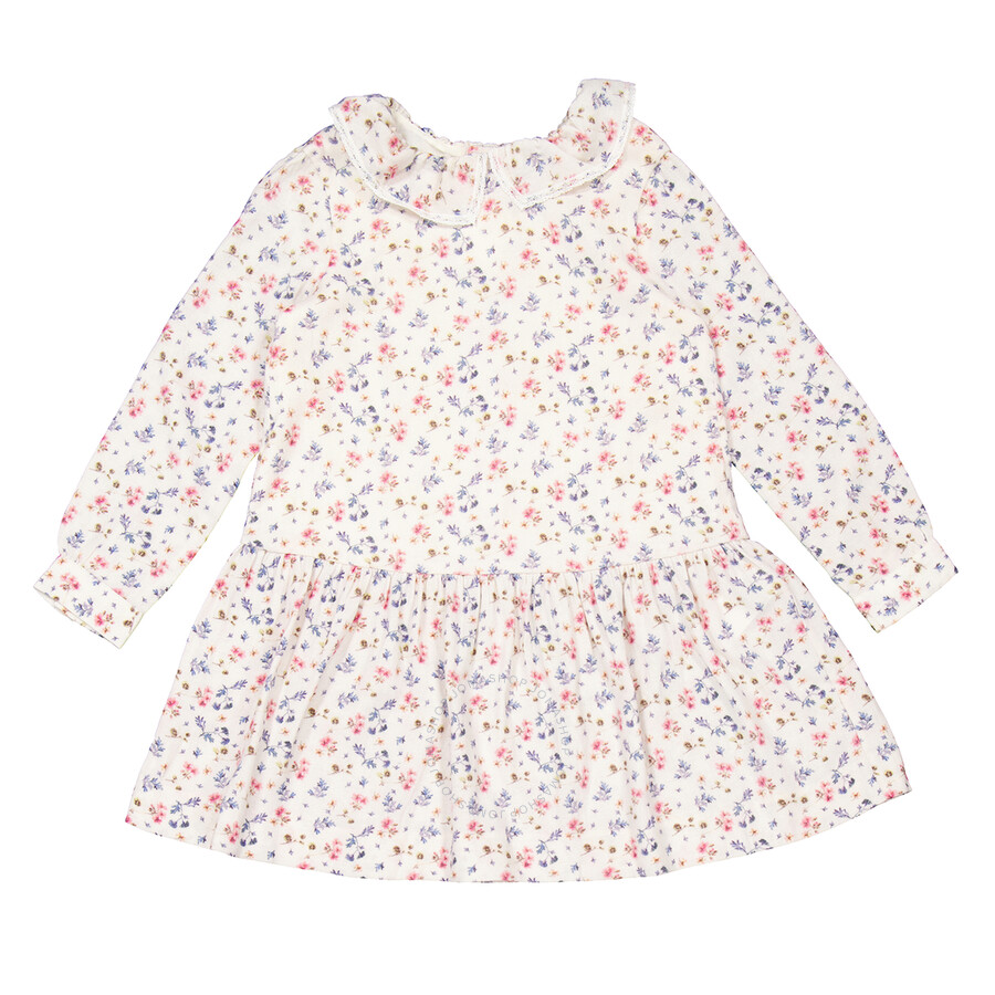 Bonpoint Kids Mariela Floral Print Long Sleeve Dress In Yellow/pink