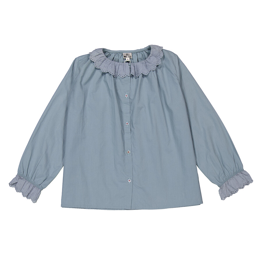 Girls Blue Popeline Long Sleeves Blouse