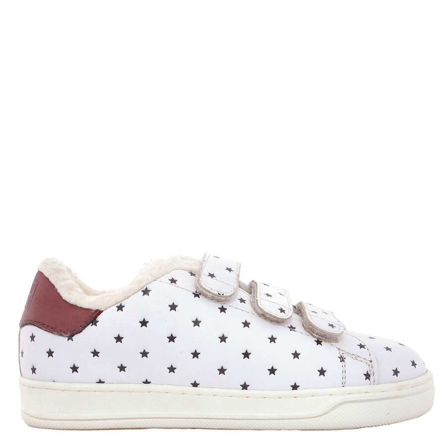 Bonton Kids Fur-lined Star Print Sneakers In White