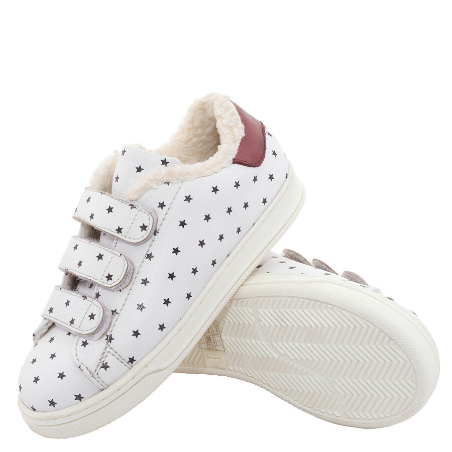 Bonton Kids Fur-lined Star Print Sneakers In White
