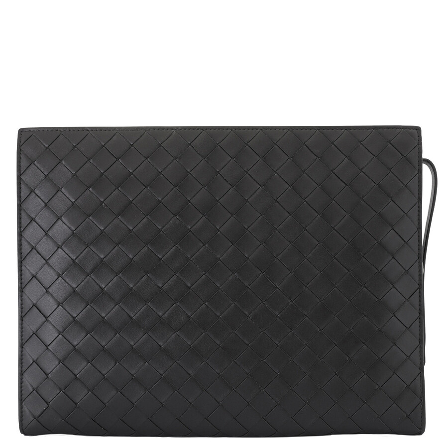 Shop Bottega Veneta Black Intrecciato Leather Medium Document Case In Black/silver