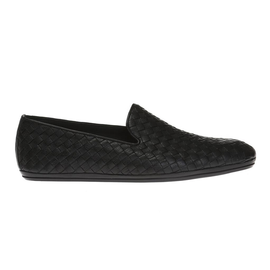 Bottega Veneta Men's Black Intrecciato Pattern Slip-on Shoes