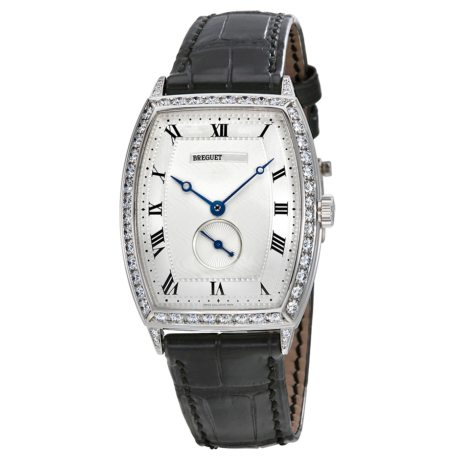 Breguet Heritage Silver Dial 18kt White Gold Diamond Black Leather Ladies Watch 3661BB12984DD00