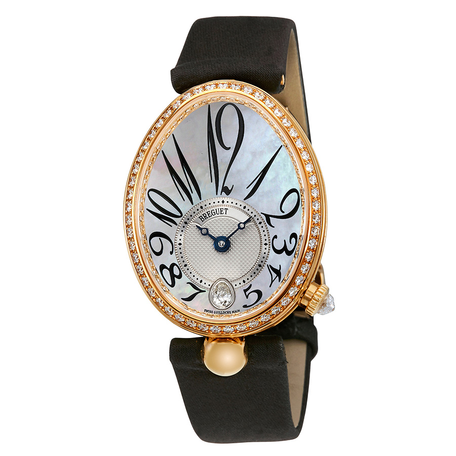 Breguet Reine de Naples Mother of Pearl 18kt Yellow Gold Black Satin Diamond Ladies Watch 8918BA58864D00D