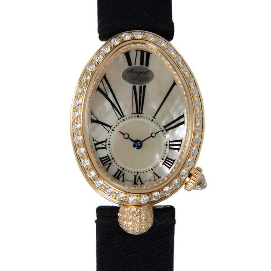 Breguet Reine de Naples Mother of Pearl Dial 18kt Yellow Gold Black Satin Diamond Ladies Watch 8928BA51844DD0D