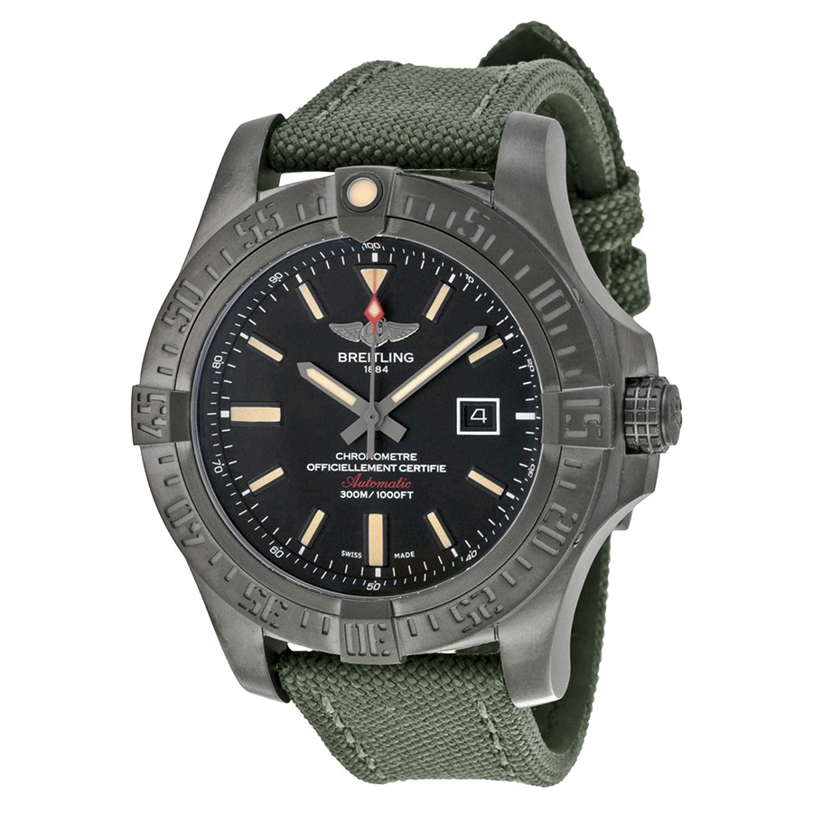 Breitling Avenger Blackbird Automatic Black Dial Green Canvas Strap Men's Watch V1731010-BD12GRFT
