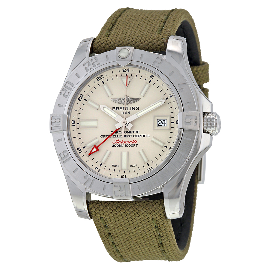 Breitling Avenger II GMT Automatic Silver Dial Green Fabric Men's Watch A3239011-G778GRFT