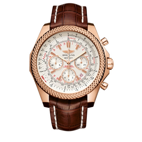 Breitling Bentley Motors Silver Dial Chronograph Rose Gold Care Brown Leather Men's Watch R2536712-G674BRCD
