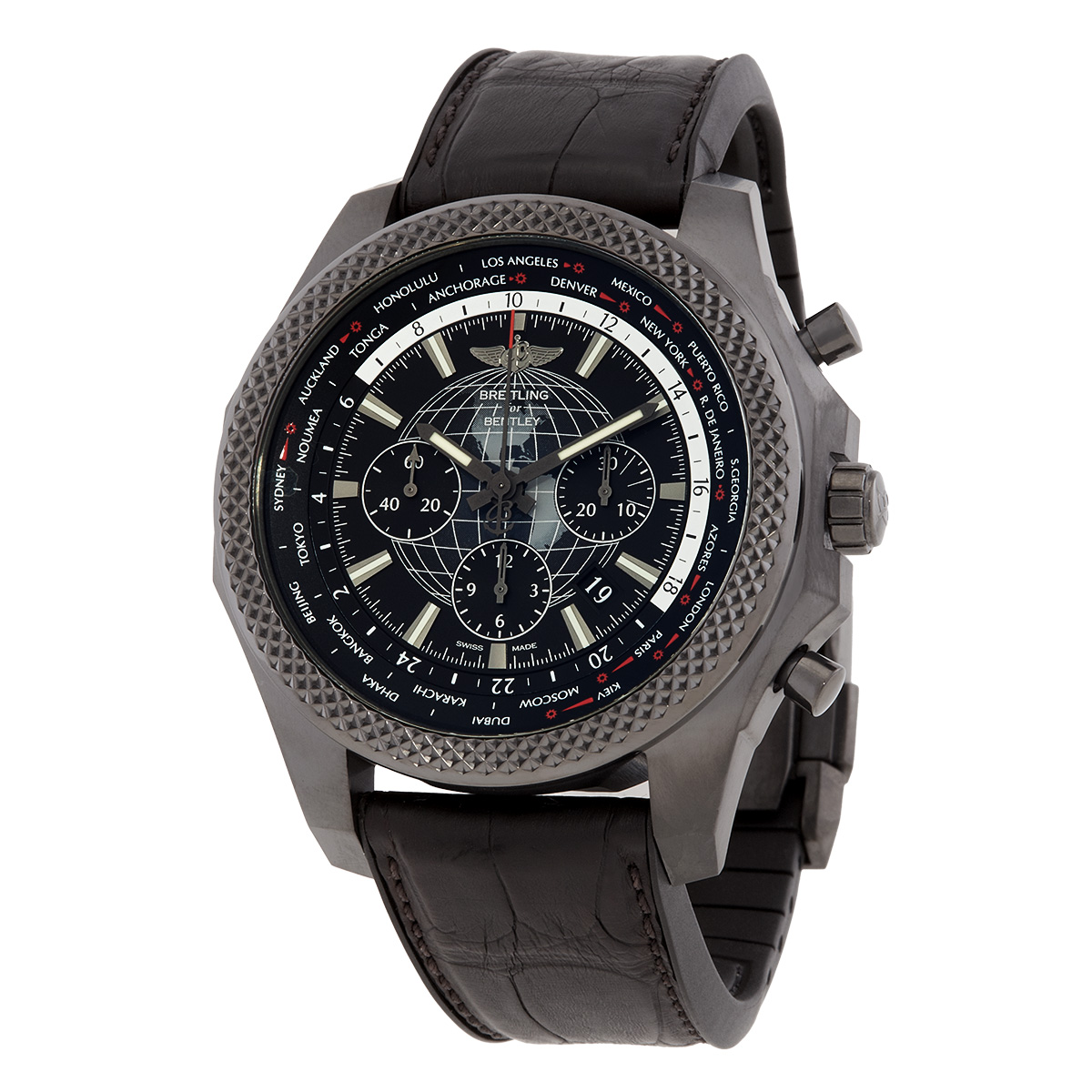 Breitling Bentley World Time Chronograph Automatic Chronometer Black Dial Men's Watch MB0521V4/BE46-244S