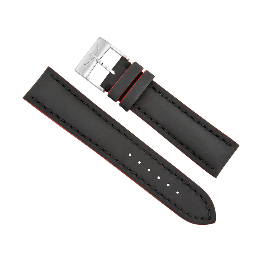 Breitling Black Leather Watch Band Strap with Red Trimming 22mm 20mm
