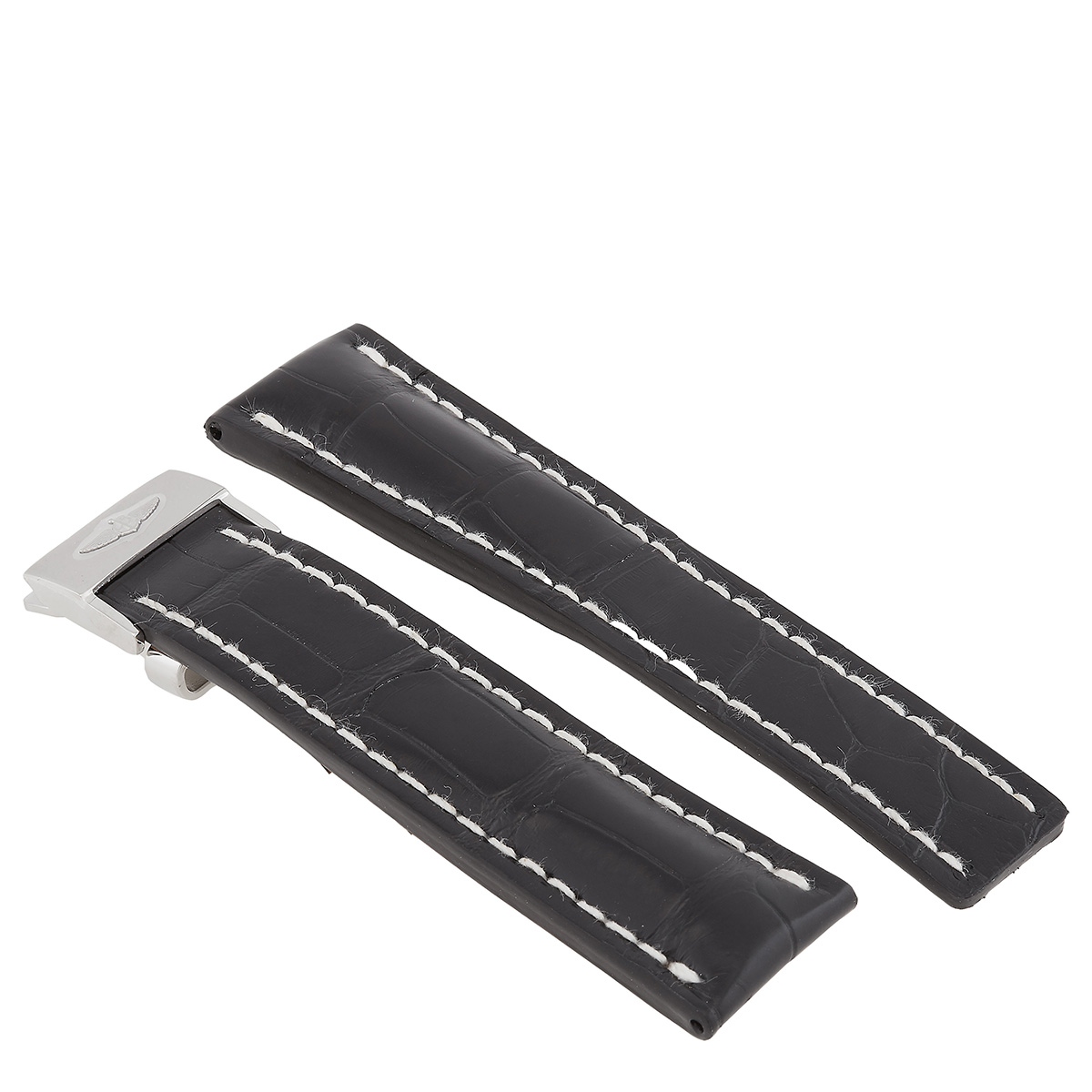 Breitling Black Watch band Strap with White Stitching and a Stainless Steel Foldover Buckle 24-20m