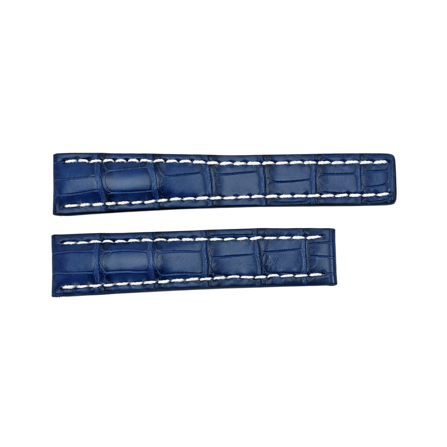 Breitling Blue Leather Watch Band Strap and White Stitching 20-18mm