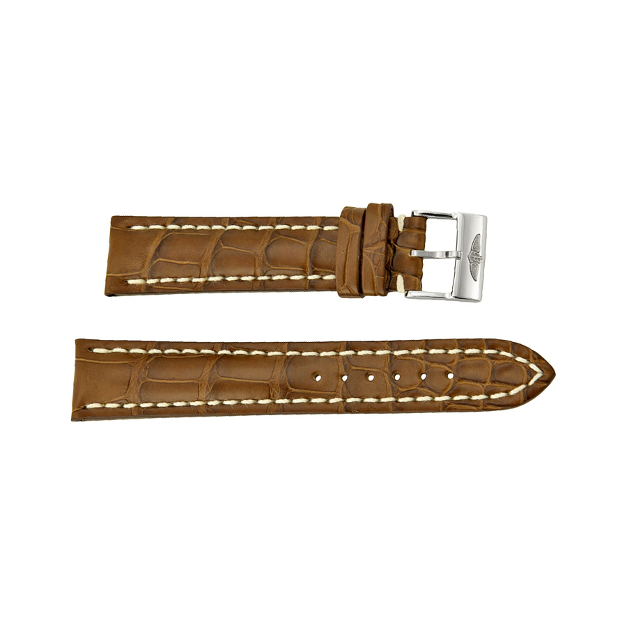 Breitling Brown Watch Band Strap with contrast Stitching and a Stainless Steel Tang Buckle 722P