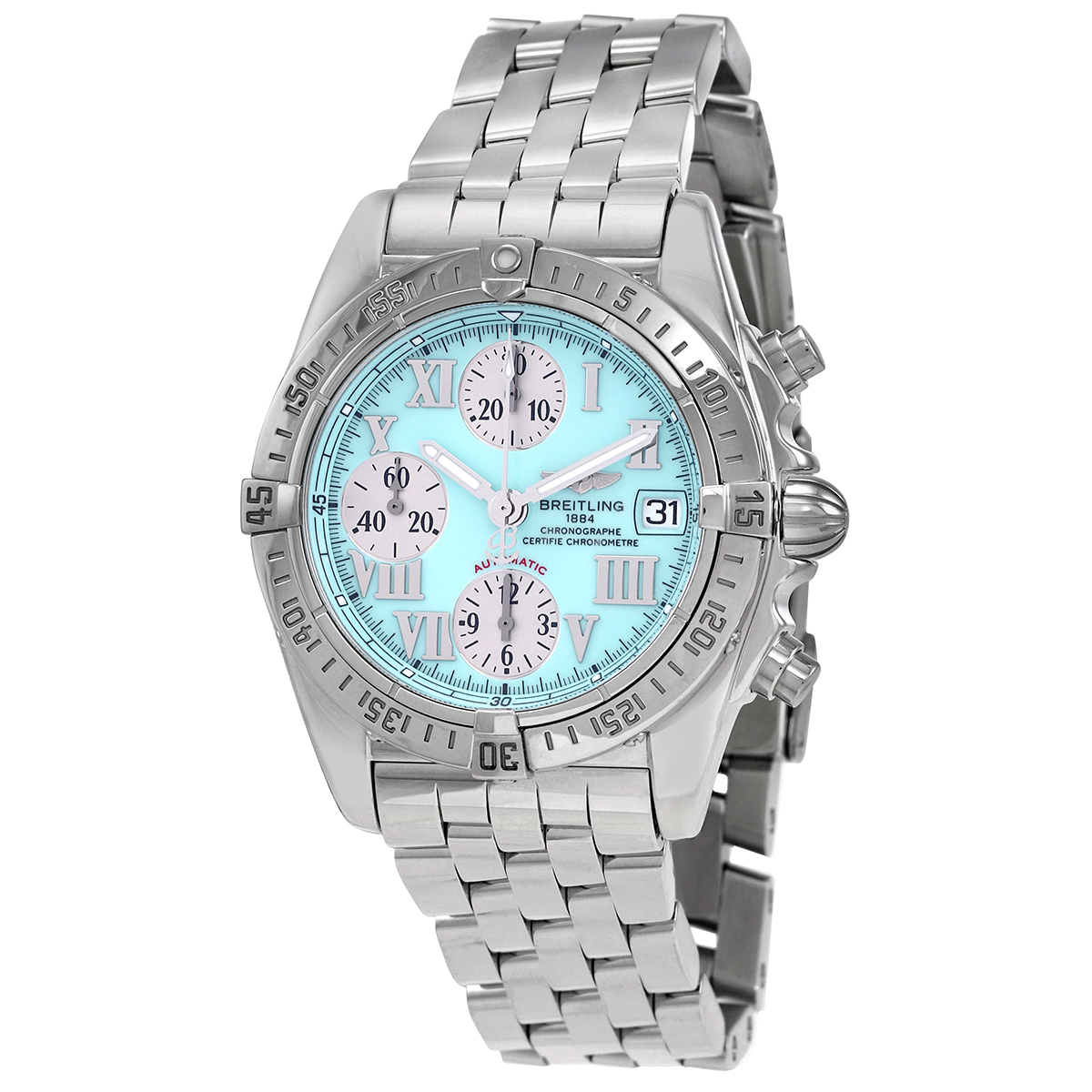 Breitling Chrono Cockpit Turquoise Dial Stainless Steel Men's Watch A1335812-L510SS