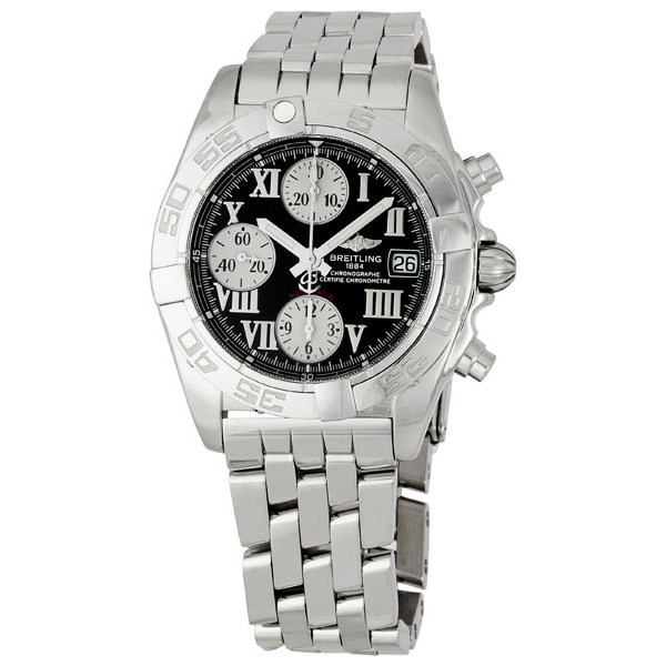 Breitling Chrono Galactic Black Dial Steel Pilot Men's Watch A13358L2-B786SS
