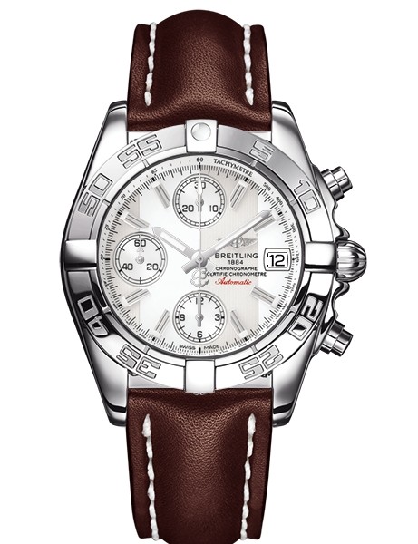 Breitling Chrono Galactic White Dial Automatic Chronograph Brown Leather Men's Watch A13358L2/A683
