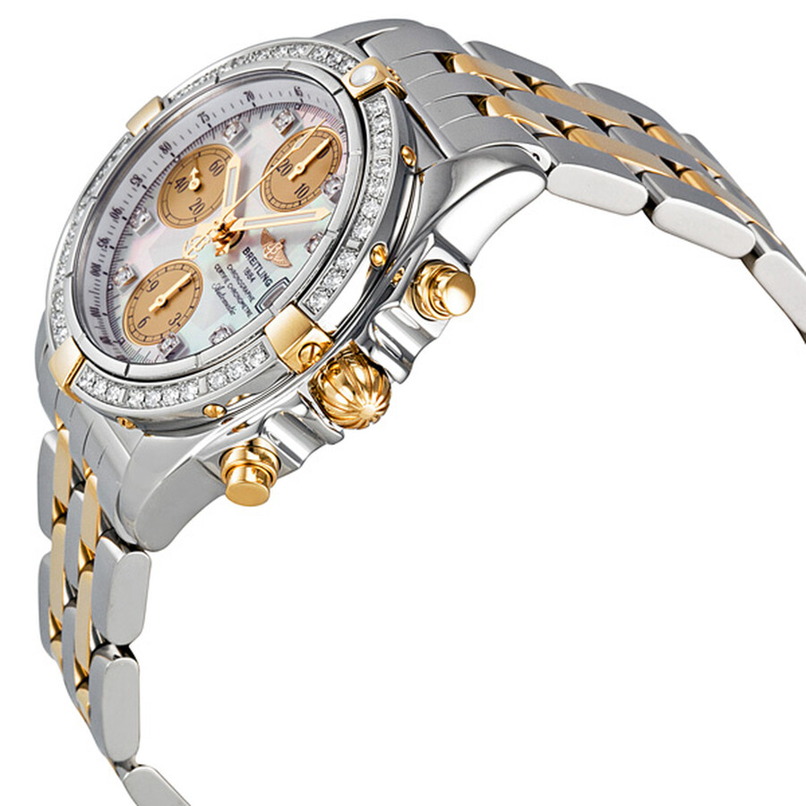 Breitling Chrono Galactic White Dial Diamond Two Tone Automatic Men's