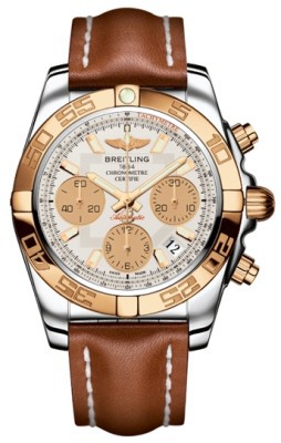 Breitling Chronomat 41 Silver Dial Brown Leather Men's Watch CB014012-G713BRLT